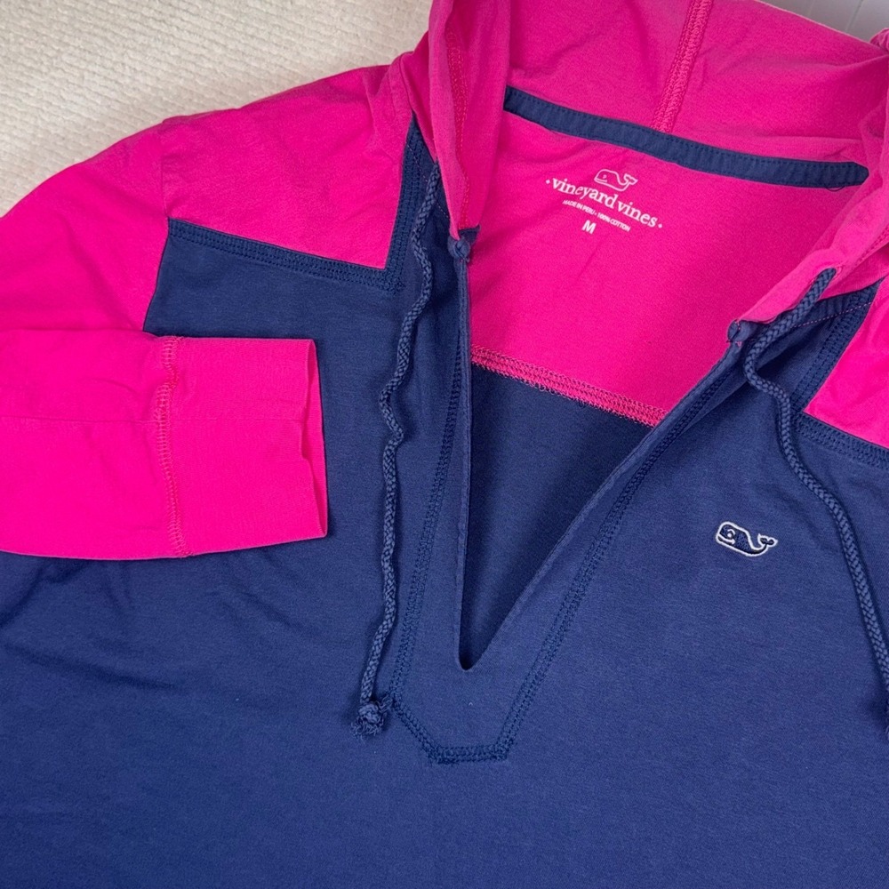 Vineyard Vines Hoodie Womens Medium Pink Navy Colorblock V-Neck Cotton 2C6012